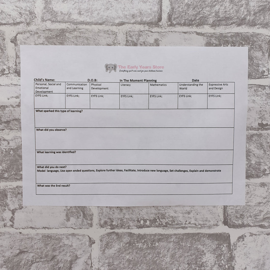 In the Moment Planning Sheet