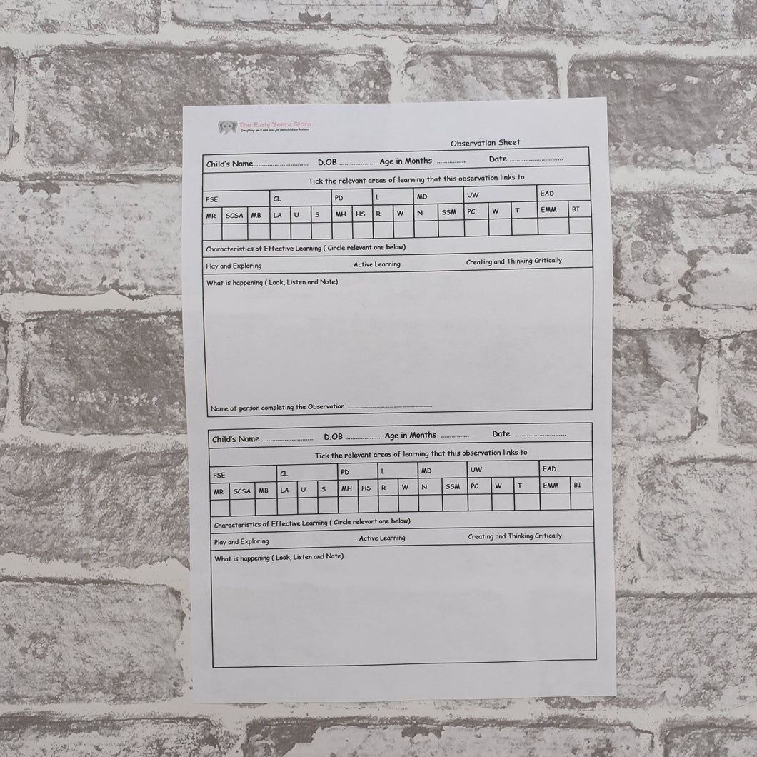 Daily Observation Sheets