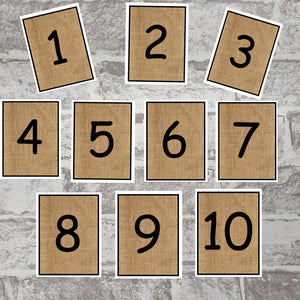 Hessian Style number cards