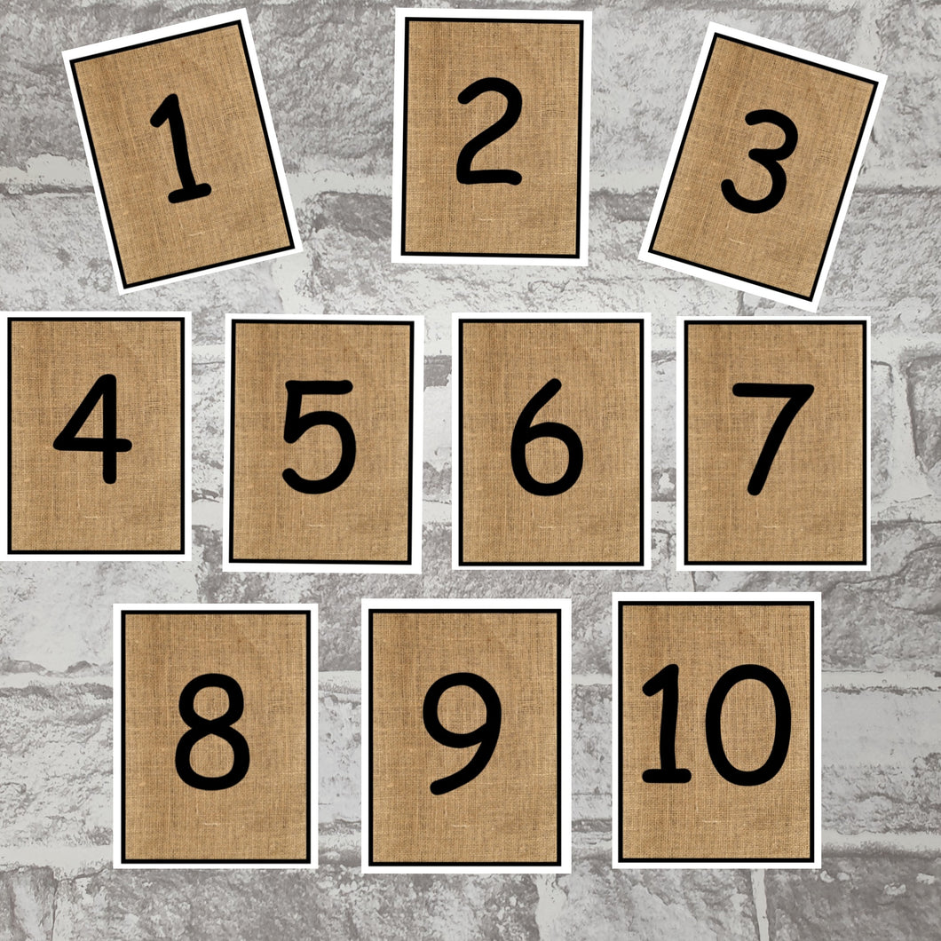 Hessian Style number cards