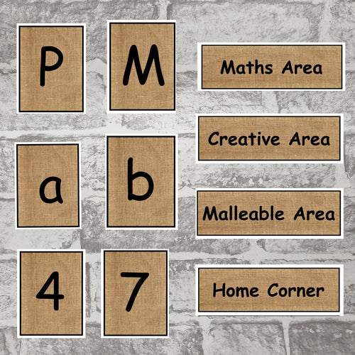 Hessian Style Labels, numbers and alphabet