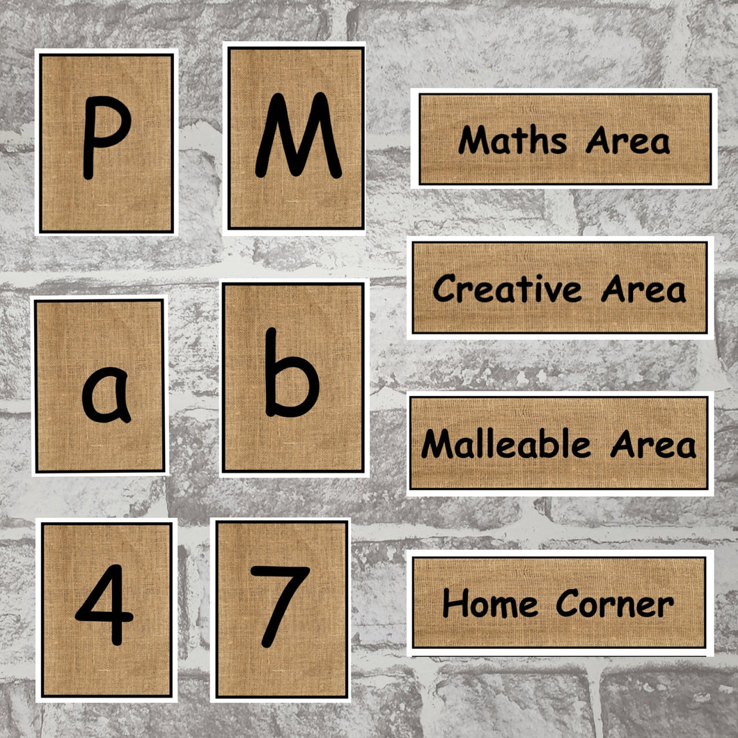 Hessian Style Labels, numbers and alphabet