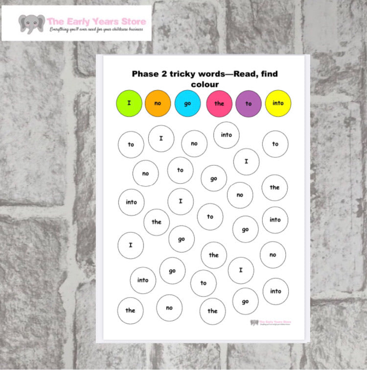 Phase 2 tricky words - read, find, colour